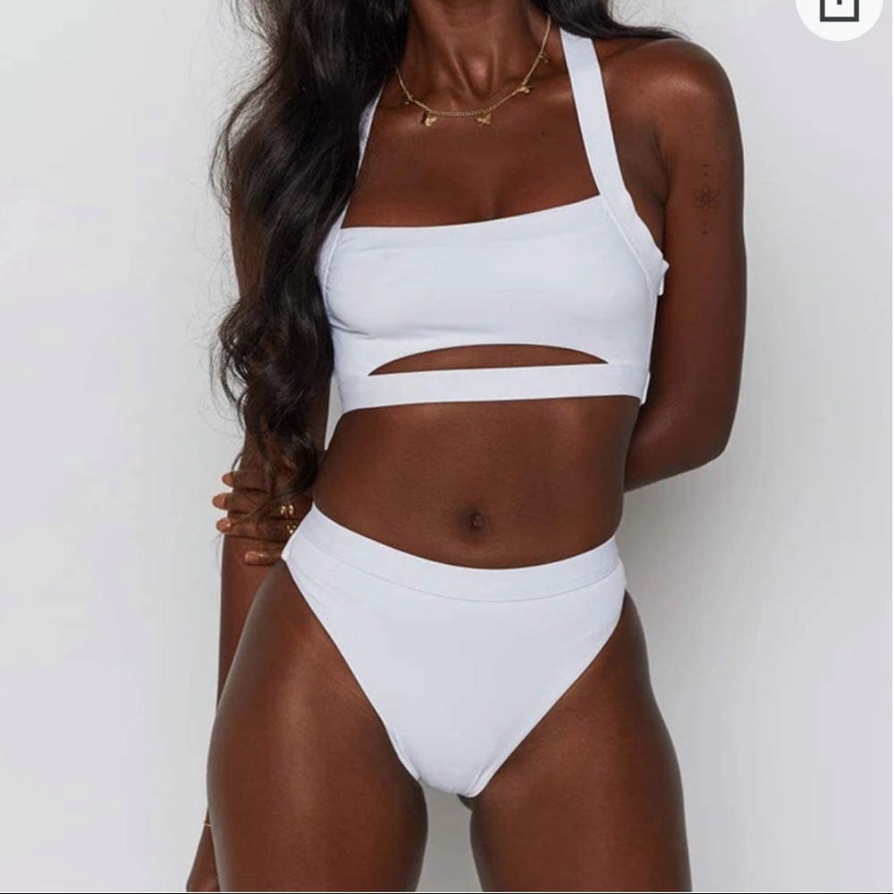 NWT Exlura White Crisscross Bandage Bikini Set High Waist Two Piece Swimsuit M